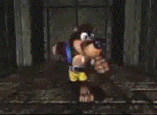 banjo and kazooie running towards the viewer and punching